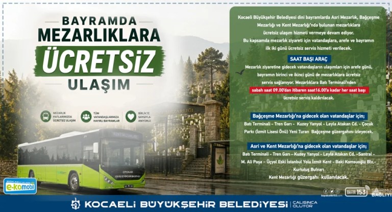Kocaeli’de bayramda mezarlık ulaşımı ücretsiz
